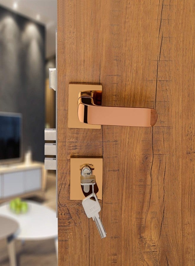 HARMONUS Zinc Alloy Mortise Door Lock Handle/Rose Mortice Handle with Lock Body/Zinc Alloy Weather Proof with 70mm Cylinder Computeries- 3 Keys (PVD Rose Gold/HI-5179) - Image 3